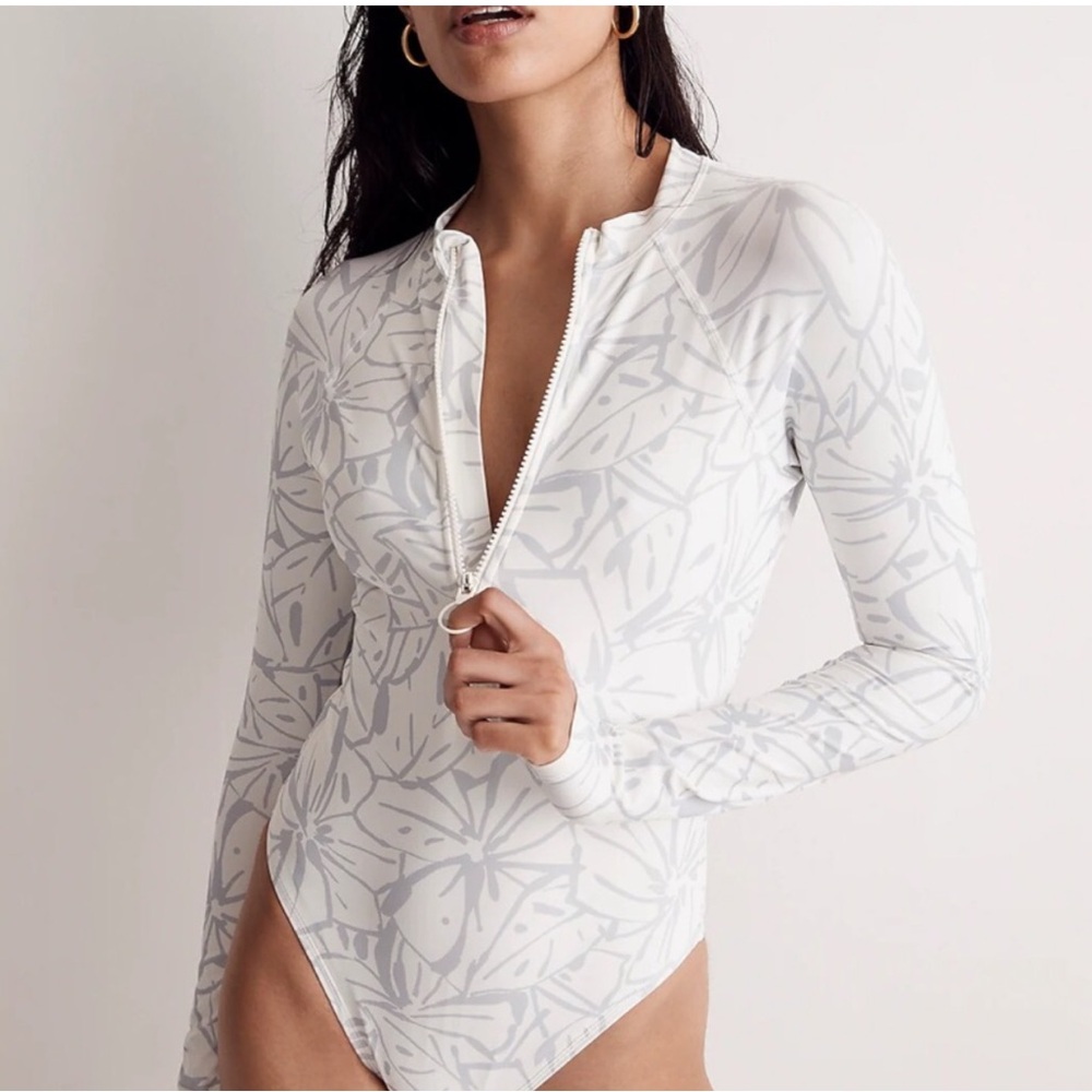 NWT Madewell Rash Guard One Piece Swimsuit in Abstract Flora